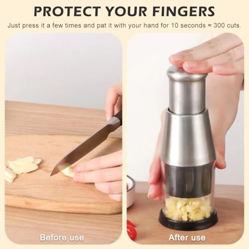 Manual Food Chopper, Stainless Steel Garlic Press