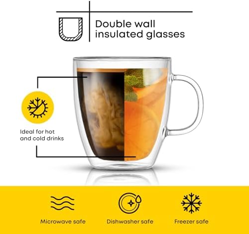 JoyJolt Savor Double Wall Insulated Glasses - Coffee Mugs (Set of 2)