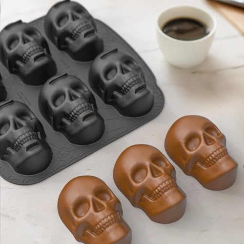 6 Cavities Large Skull Cake Pan Silicone Mold - 3D Skull Ice Cube