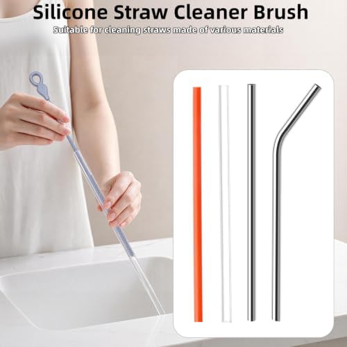 Silicone Straw Cleaner Brush, 4pcs Straw Brush Cleaner Set Blue Gray
