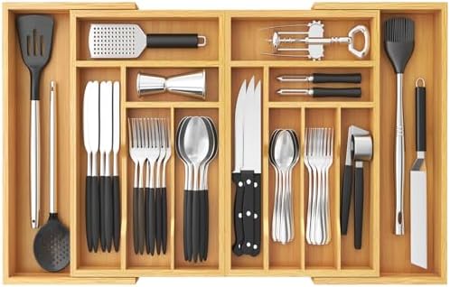 Lifewit Large Bamboo Silverware Drawer Organizer