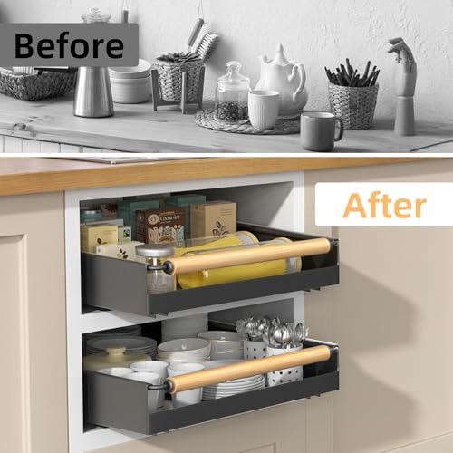 Pull Out Cabinet Organizer, 15.3'' Deep Expandable Slide Out Cabinet