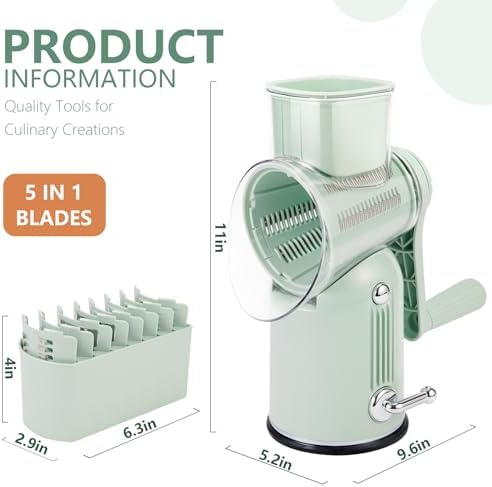 5-in-1 Rotary Cheese Grater with Handle and Suction Base
