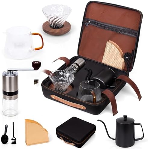Outdoor Travel Coffee Gift Set with Goose Neck Kettle Glass Server