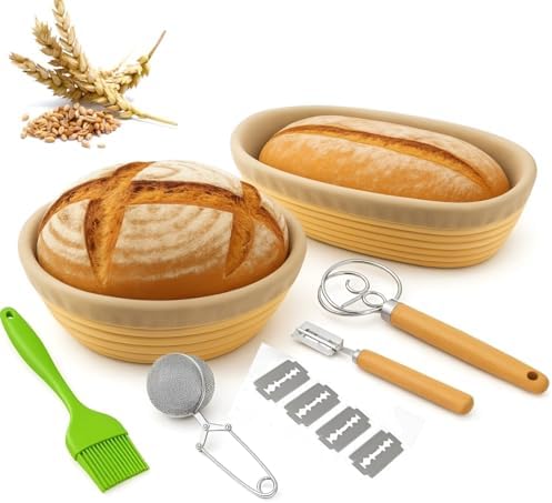 Sourdough Basket Set, 9" Round & 10" Oval Proofing Baskets for Bread