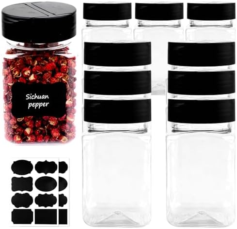 9 Pcs 12 oz Plastic Spice Jars with Black Cap,Square Plastic Bottle