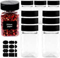 9 Pcs 12 oz Plastic Spice Jars with Black Cap,Square Plastic Bottle