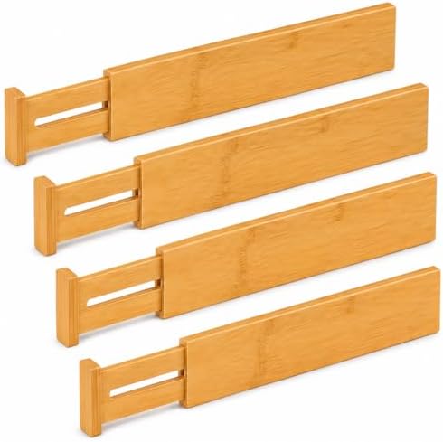 Bamboo Drawer Dividers 4 Pack, Adjustable Spring Loaded Drawer