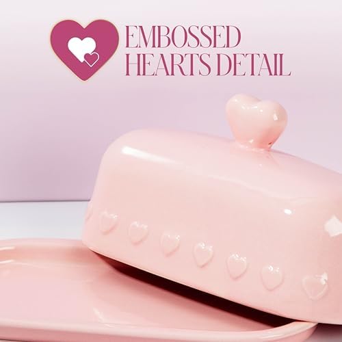 Paris Hilton Heart Knob Butter Dish, Iconic Stoneware With Heart