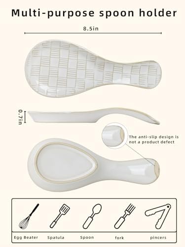 Ceramic Spoon Rest, 8.5-Inch Spoon Holder (Vintage White)