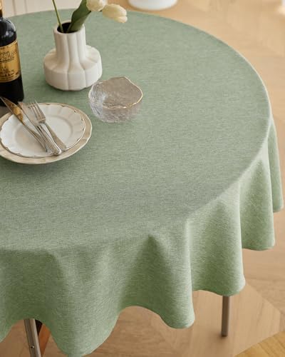 Decorelia Faux Linen Round Tablecloths 60 inch, Waterproof Decorative