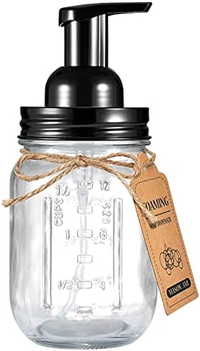 SheeChung 16oz Glass Mason Jar Foaming Hand Soap Dispenser, Black
