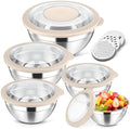 Herogo 5-Piece Mixing Bowls with Airtight Clear Lids, 3 Grater
