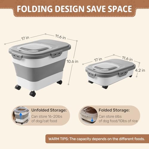 SEWIU Dog Food Storage Container Up to 2pack*20LB,Collapsible Dog Food