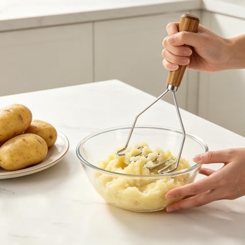 Stainless Steel Potato Masher Set, 2Pc Perforated Food Smasher
