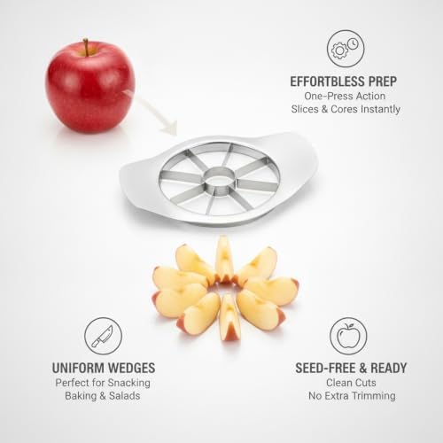 Apple Slicer Corer, Stainless Steel Fruit Cutter for Uniform Wedges