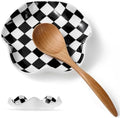 Qipecedm Ceramic Spoon Rest, 5.3in Black & White Pattern, Heat