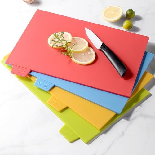SEWACC Pp 4pcs Color-coded Kitchen Cutting Board Set with Stand