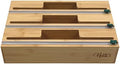 HELIA Bamboo Kitchen Wrap Organizer | Wall Mounting Solid Bamboo Foil and Plastic Wrap Dispenser with Sliding Cutters | Aluminum Foil and Plastic Wrap Dispenser with Cutter