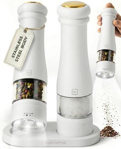 Styled Settings Electric Salt and Pepper Grinder Set, White