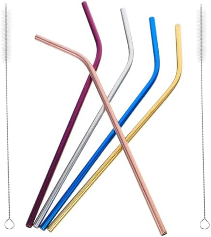 Drinking Straws Set Bent Design with Cleaning Brush, Stainless Steel