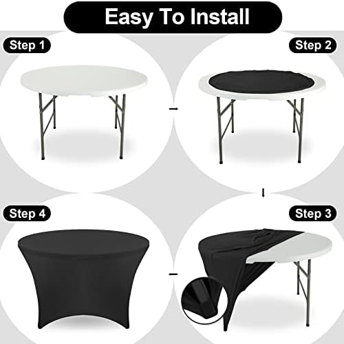 FestiCorp 60 Inch Round Fitted Tablecloth Black Spandex Table Covers