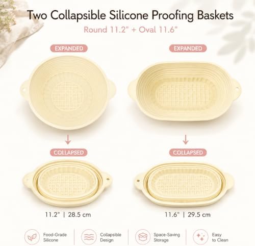 Proofing Basket Kit, 12-Piece Sourdough Baking Set with Round & Oval