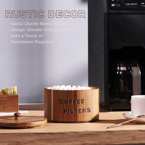 Acacia Wood Coffee Filter Holder and Storage - Round Container for