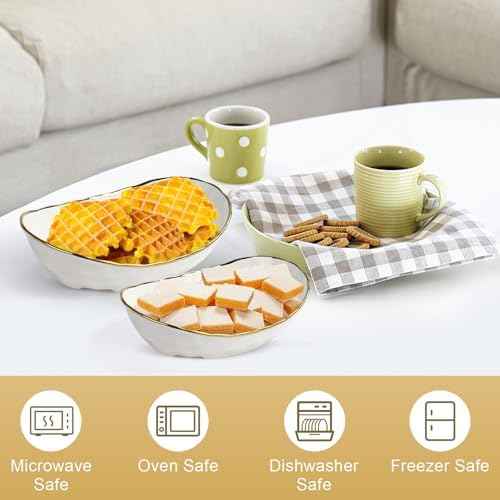 Fruit Bowl for Kitchen Counter, 2 Tier Fruit Basket for Counter, Ceramic Fruit tray, Tiered Holder with Metal Stand, Modern Detachable Rack for Vegetable Snack Dessert Storage (Gold&White)