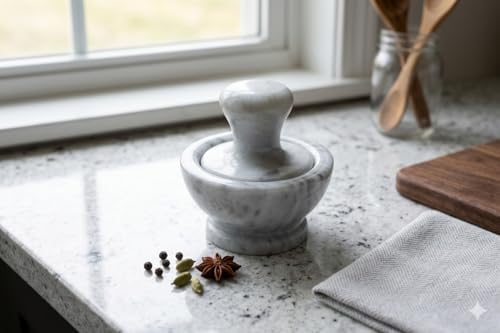 Fox Run Marble Mortar and Pestle Set, White, 4"