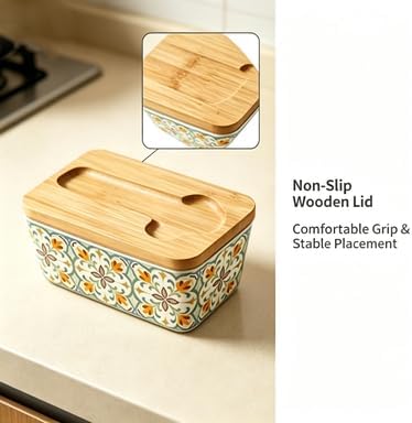Butter Dish with Lid and Knife – 350ml Ceramic Butter Container with