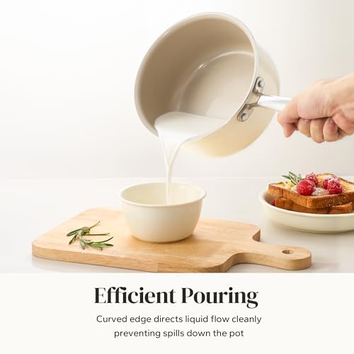 Redchef Ceramic Sauce Pan with Lid, 2.5QT Nonstick Saucepan, Beige