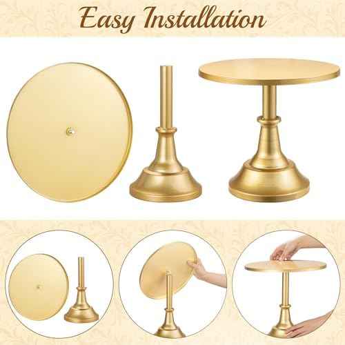 HBlife 3 PCS Gold Cake Stand Set (8"/10"/12" Cake Plate), Metal