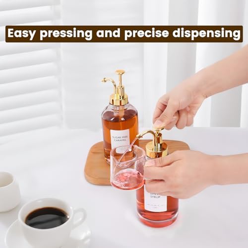 2 Pack 16.9 oz Glass Coffee Syrup Dispenser with Gold Plastic Pumps