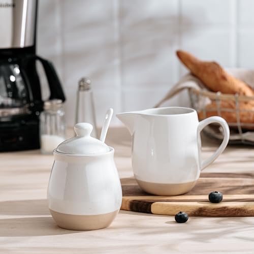 famiware 10oz Sugar Bowl & 13oz Creamer Set, Coffee Serving Set, White