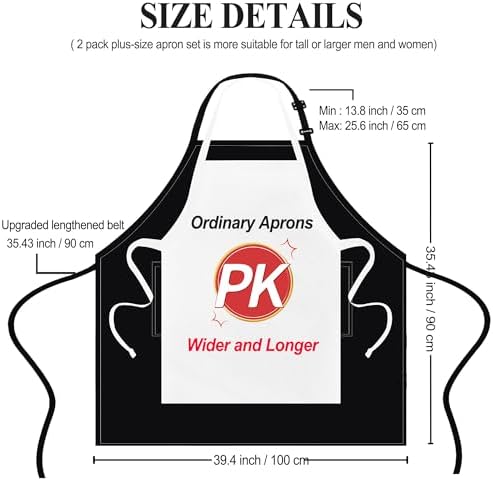 Plus Size Apron with 2 Pocket for Chef Kitchen Cooking Work, 2 Pack