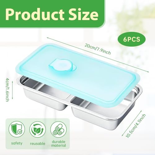 Stainless Steel Snack Containers, 6-Pack Reusable Grab and Go