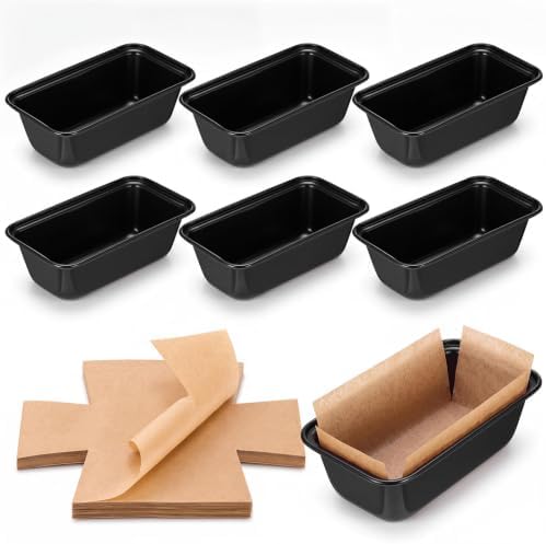 6 x 3 Loaf Pan with Liners 6 Pcs Mini Bread Pan and 100 Pcs Loaf