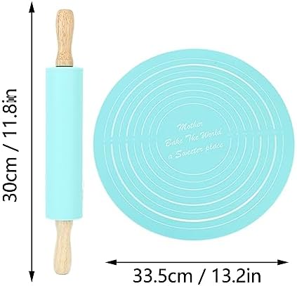 SUNGOOYUE Rolling Pin, Silicone Pastry Baking Mat Set with Beech Wood