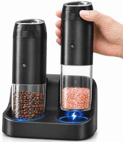 Gravity Electric Salt & Pepper Grinder Set, Matte Black, 2-Pack