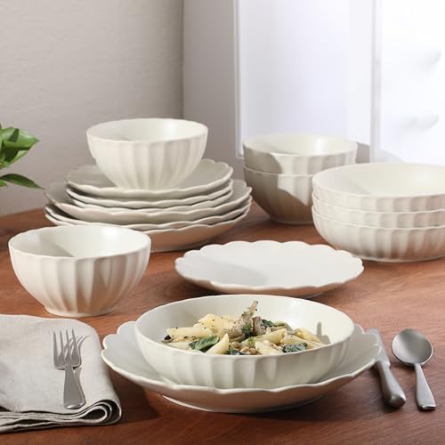 Gibson Elite Malibu Shore 16 Piece Scalloped Edge Stoneware Matte