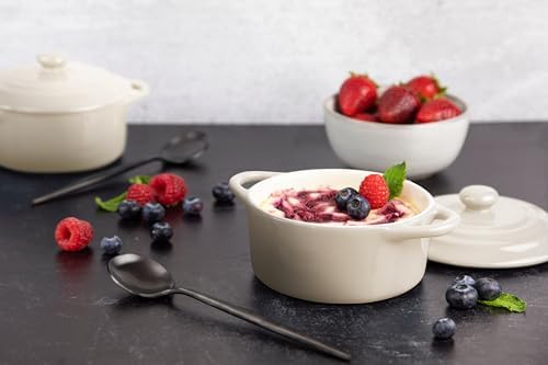 Kook Mini Cocotte, Lids, Handles, Dutch Oven, Set of 4, 12 oz, Ivory
