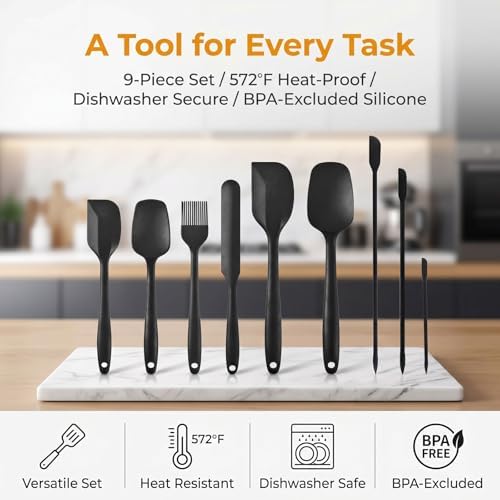 Silicone Spatula Set 9Pcs, Heat Resistant 572°F, Food-Grade Silicone