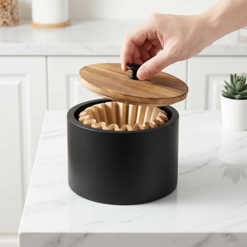 Wooden Coffee Filter Holder with Lid, Dustproof Large Coffee Filter