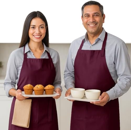 Native Fab Kitchen Apron 2 Pack - 100% Cotton Adjustable, Durable