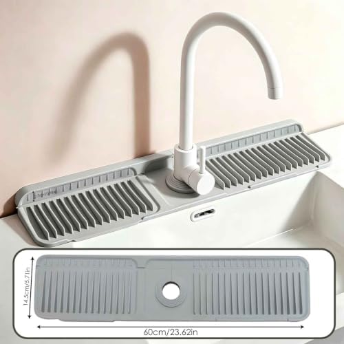 Silicone Faucet Mat for Kitchen Sink, 24.02” x 5.51” Grey Sink Splash