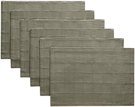 ZeeMart Linen Checked Farmhouse Placemats Set of 6, Olive 13x19in