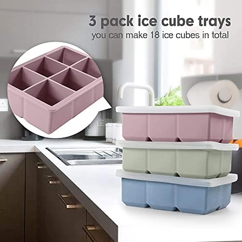Excnorm Silicone Ice Cube Trays, 3‐Pack Large Square Molds with Lid