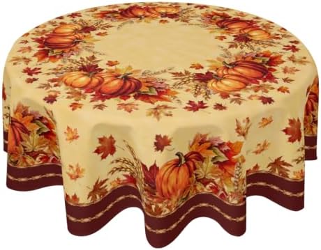 Sweetshow Fall Round Tablecloth 60 Inch, Autumn Thanksgiving Table