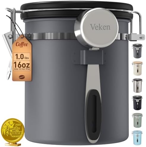 Veken Coffee Canister, Airtight Stainless Steel Food Storage
